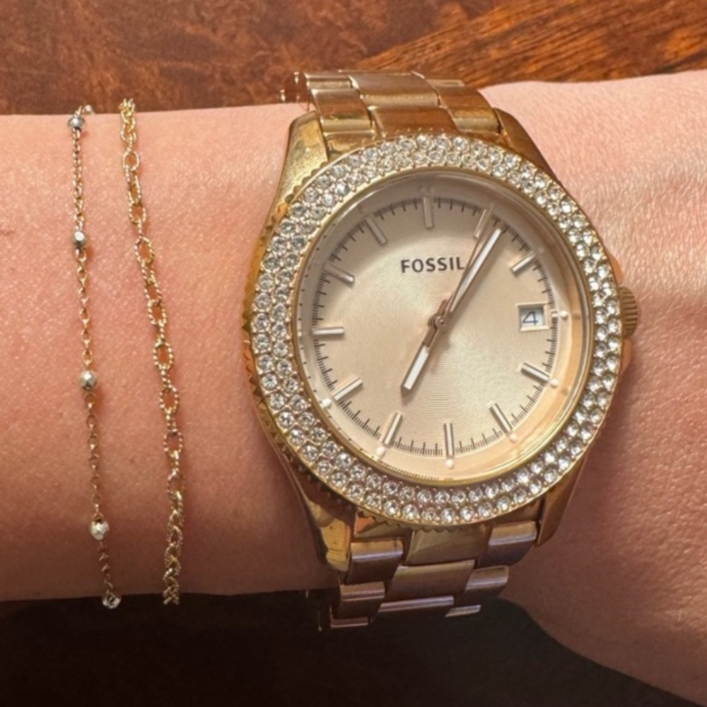 Fossil Rose Gold Watch with Crystal Bezel